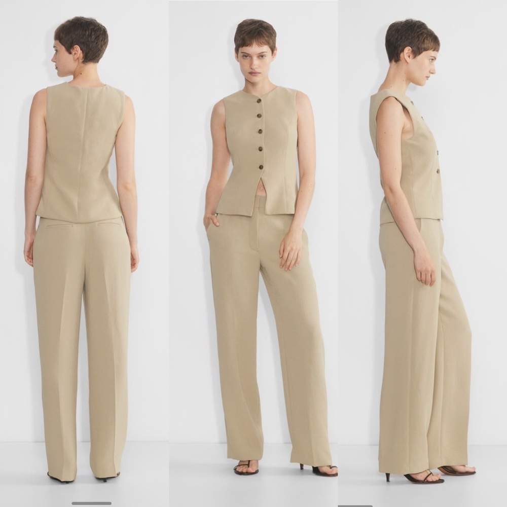 NWT Aritzia Wilfred Regal Vest Tan Khaki Size 6 Slim-fit button-up